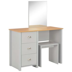 Toaletni stolić s ogledalom i stolcem sivi 104 x 45 x 131 cm