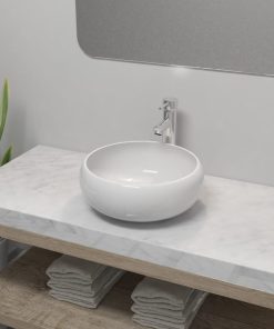 Umivaonik s miješalicom keramički okrugli bijeli