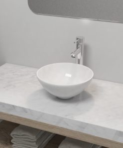 Umivaonik s miješalicom keramički okrugli bijeli