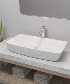 Umivaonik s miješalicom keramički pravokutni bijeli