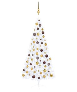 Umjetna polovica božićnog drvca LED s kuglicama bijela 180 cm