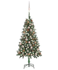 Umjetno božićno drvce LED s kuglicama i šiškama 150 cm