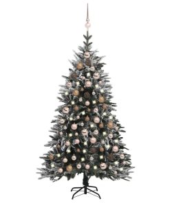 Umjetno božićno drvce LED s kuglicama i snijegom 150 cm PVC/PE