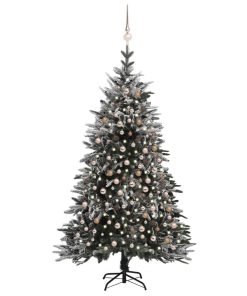 Umjetno božićno drvce LED s kuglicama i snijegom 240 cm PVC/PE