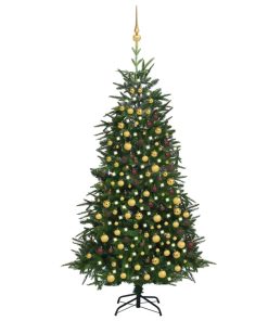 Umjetno božićno drvce LED s kuglicama zeleno 240 cm PVC i PE