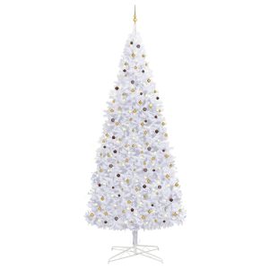 Umjetno božićno drvce s LED svjetlima i kuglicama 400 cm bijelo
