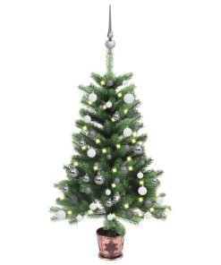 Umjetno božićno drvce s LED svjetlima i kuglicama 65 cm zeleno
