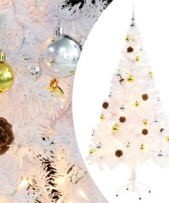 Umjetno božićno drvce s kuglicama i LED svjetlima bijelo 150 cm