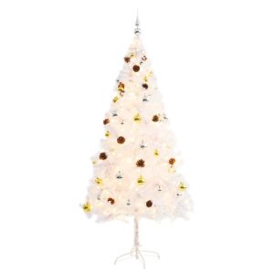 Umjetno božićno drvce s kuglicama i LED svjetlima bijelo 180 cm