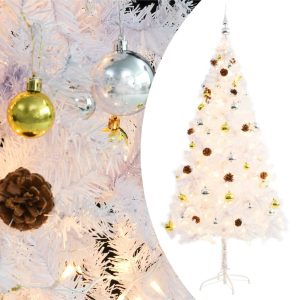 Umjetno božićno drvce s kuglicama i LED svjetlima bijelo 180 cm