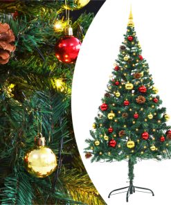 Umjetno božićno drvce s kuglicama i LED svjetlima zeleno 150 cm