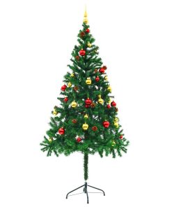 Umjetno božićno drvce s kuglicama i LED svjetlima zeleno 180 cm