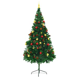 Umjetno božićno drvce s kuglicama i LED svjetlima zeleno 210 cm