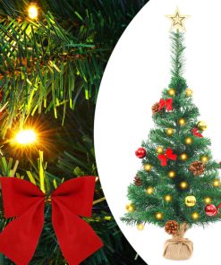 Umjetno božićno drvce s kuglicama i LED svjetlima zeleno 64 cm