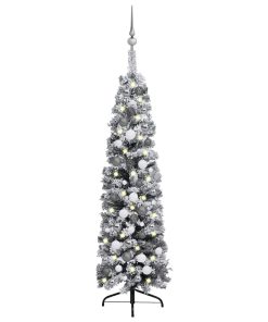 Usko božićno drvce LED s kuglicama i snijegom zeleno 120 cm