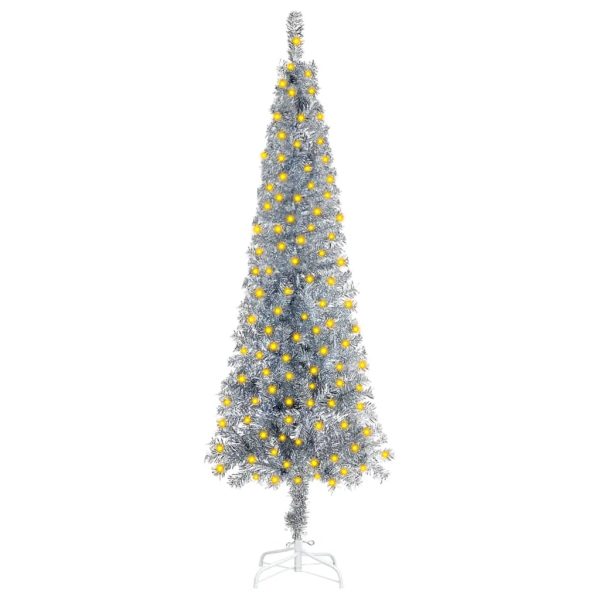 Usko božićno drvce s LED svjetlima 150 cm srebrno