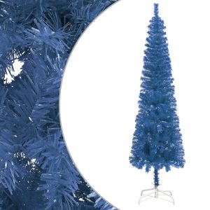 Usko božićno drvce s LED svjetlima i kuglicama 150 cm plavo