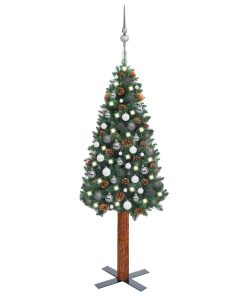 Usko božićno drvce s LED svjetlima i kuglicama zeleno 150cm PVC