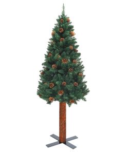 Usko božićno drvce s pravim drvom i šiškama zeleno 180 cm PVC