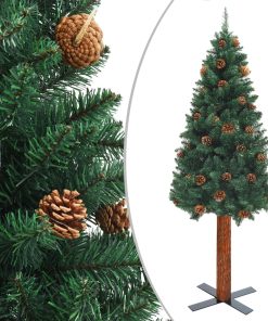 Usko božićno drvce s pravim drvom i šiškama zeleno 180 cm PVC