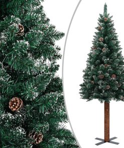 Usko božićno drvce s pravim drvom i snijegom zeleno 180 cm