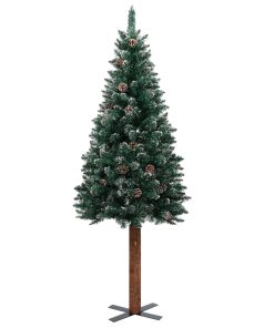 Usko božićno drvce s pravim drvom i snijegom zeleno 210 cm