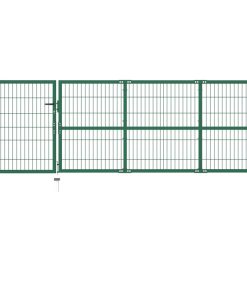 Vrtna vrata za ogradu sa stupovima 350 x 100 cm čelična zelena
