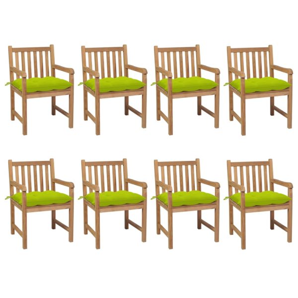 Vrtne stolice s jarko zelenim jastucima 8 kom masivna tikovina