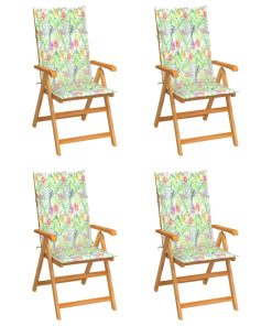 Vrtne stolice s jastucima s uzorkom lišća 4 kom od tikovine