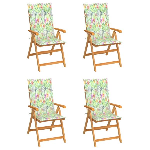 Vrtne stolice s jastucima s uzorkom lišća 4 kom od tikovine