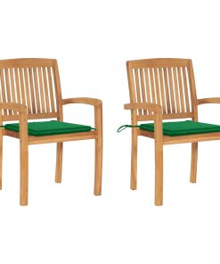 Vrtne stolice sa zelenim jastucima 2 kom od masivne tikovine
