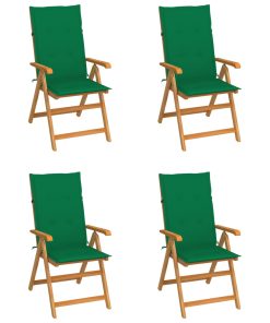 Vrtne stolice sa zelenim jastucima 4 kom od masivne tikovine