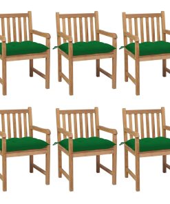 Vrtne stolice sa zelenim jastucima 6 kom od masivne tikovine