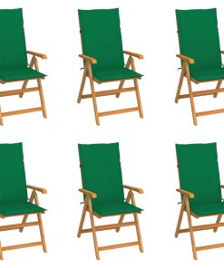 Vrtne stolice sa zelenim jastucima 6 kom od masivne tikovine