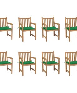 Vrtne stolice sa zelenim jastucima 8 kom od masivne tikovine