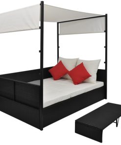Vrtni krevet s baldahinom crni 190 x 130 cm poliratan