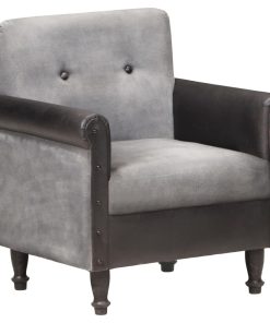 Zaobljena fotelja od prave kože i platna crna