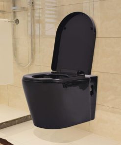 Zidna toaletna školjka s ugradbenim vodokotlićem keramička crna