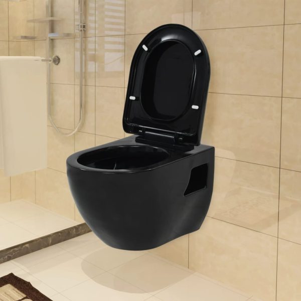 Zidna toaletna školjka s ugradbenim vodokotlićem keramička crna