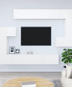 Zidni TV ormarić bijeli visoki sjaj od konstruiranog drva