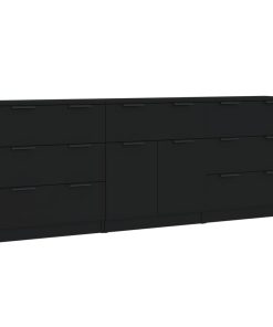 vidaXl 3-dijelna komoda crna od konstruiranog drva