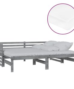 Dnevni ležaj na izvlačenje 2 x (90 x 200) cm sivi od borovine