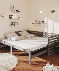 Dnevni ležaj na izvlačenje 2 x (90 x 200) cm sivi od borovine