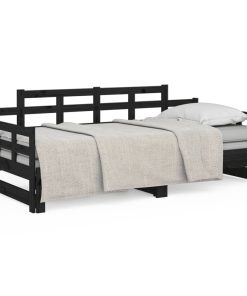 Dnevni ležaj na izvlačenje 2x(90x200) cm crni od borovine