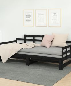 Dnevni ležaj na izvlačenje 2x(90x200) cm crni od borovine