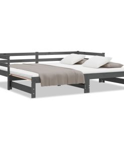 Dnevni ležaj na izvlačenje sivi od borovine 2 x (90 x 200) cm