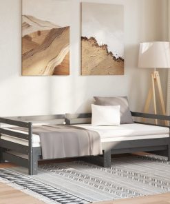 Dnevni ležaj na izvlačenje sivi od borovine 2 x (90 x 200) cm