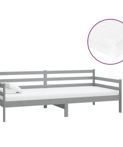 Dnevni ležaj s madracem 90 x 200 cm sivi od masivne borovine