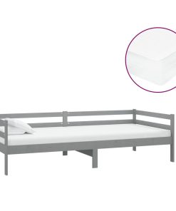 Dnevni ležaj s madracem 90 x 200 cm sivi od masivne borovine