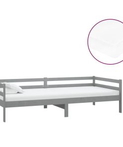 Dnevni ležaj s madracem 90 x 200 cm sivi od masivne borovine
